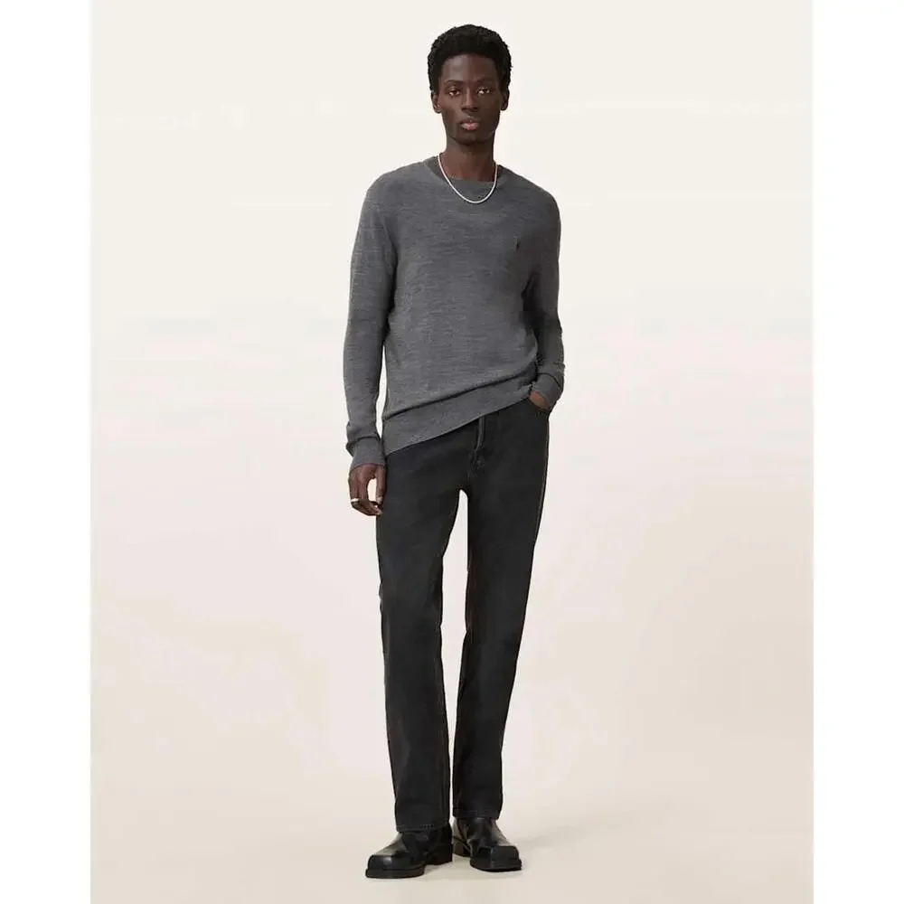 AllSaints Men’s Mode Merino Wool Ramskull Classic Grey Crewneck‎ Sweayer Sz L